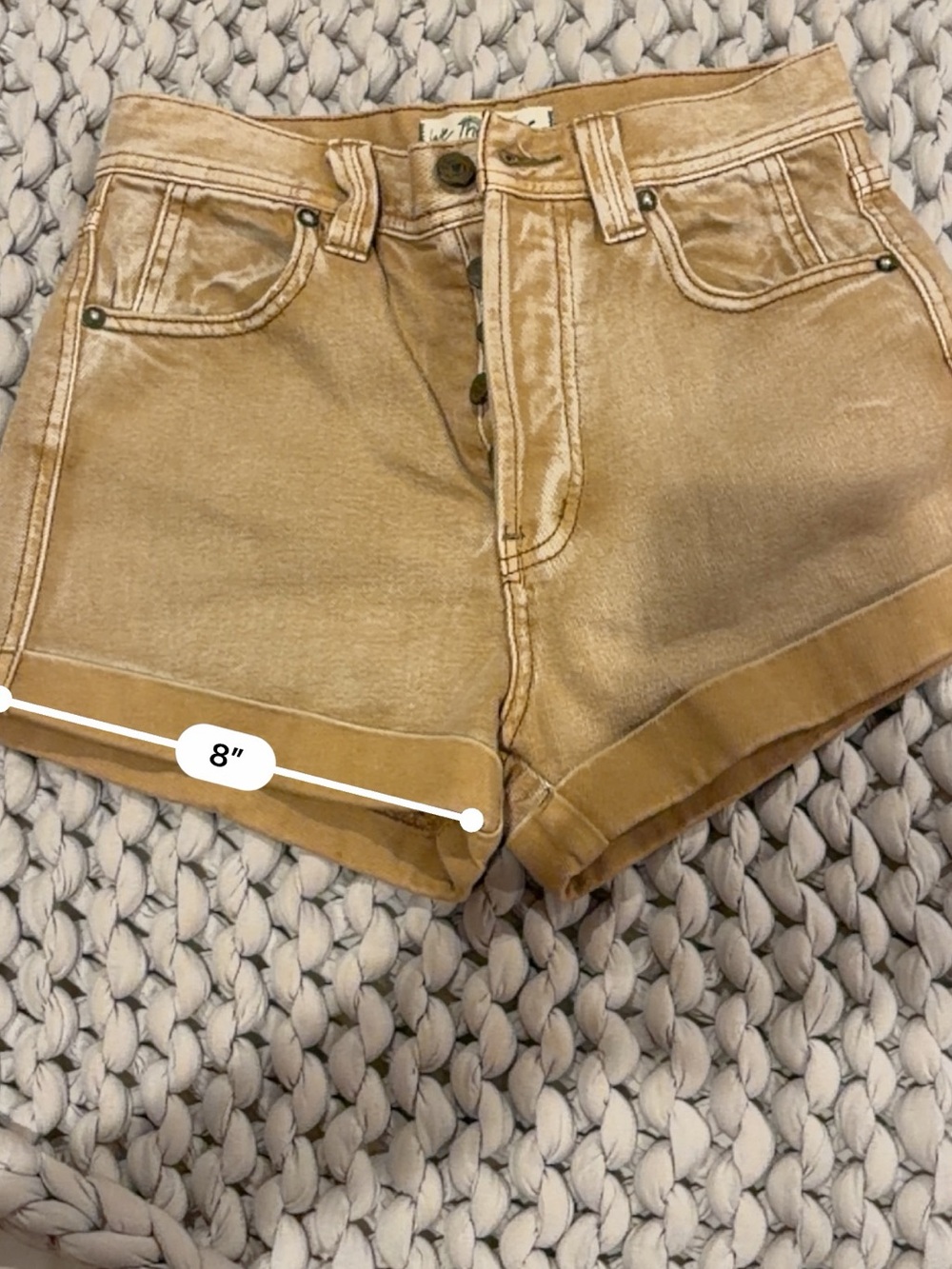 NWOT ๐ We the FREE PEOPLE denim tan cuffed short mid-rise relaxed fit ๐โ๏ธ - Picture 8 of 13